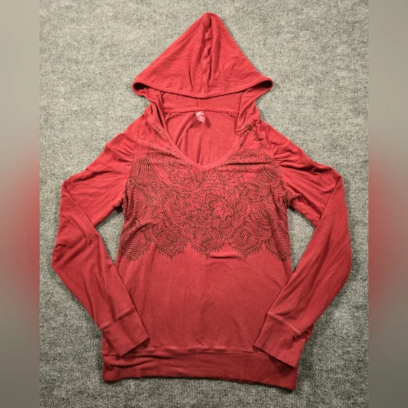 prAna Terracotta Graphic V-Neck Hoodie Pullover Size Small - Picture 2 of 10